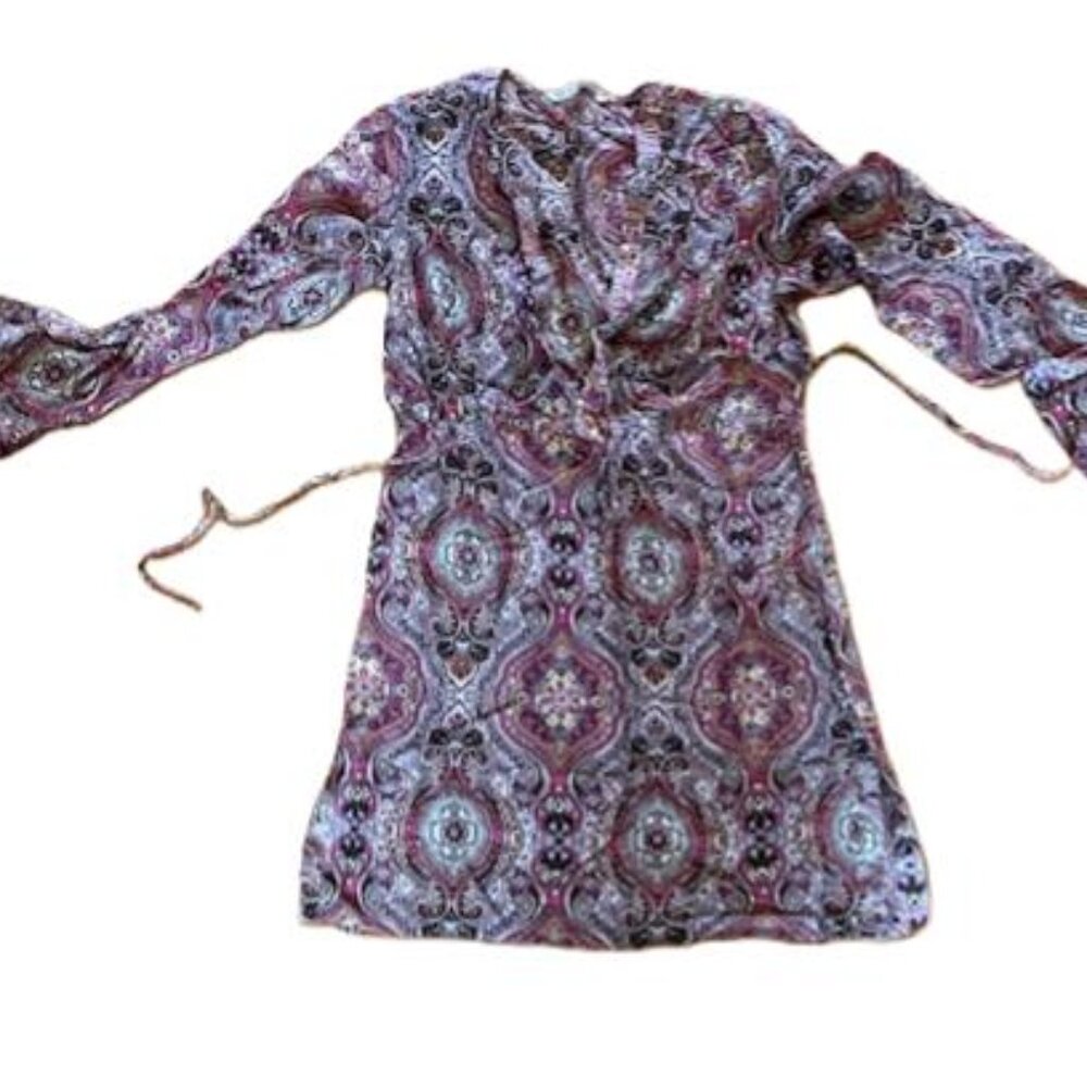 Athleta Paisley Bell Sleeve Dress/Swim Coverup, Tie Front, Size S